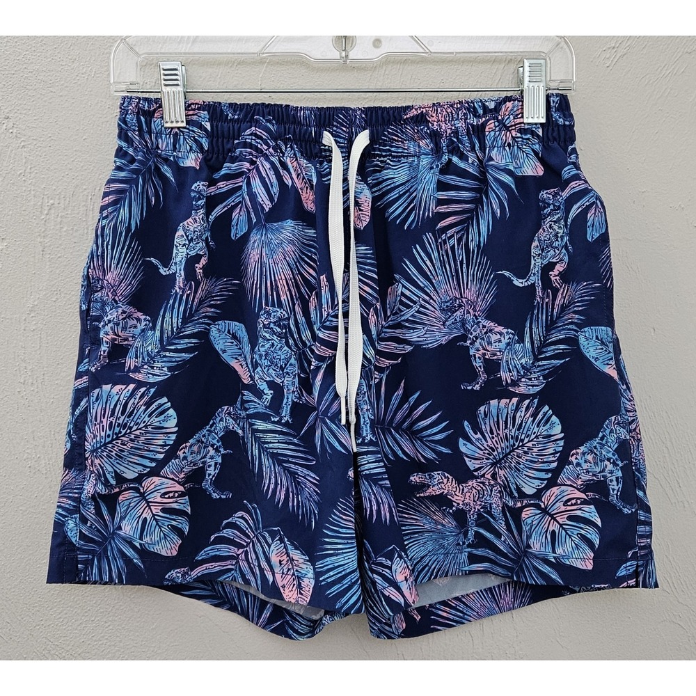 Chubbies Swim Trunks Men's Size Medium 5.5" Inseam Navy Blue Tropical Dinosaur